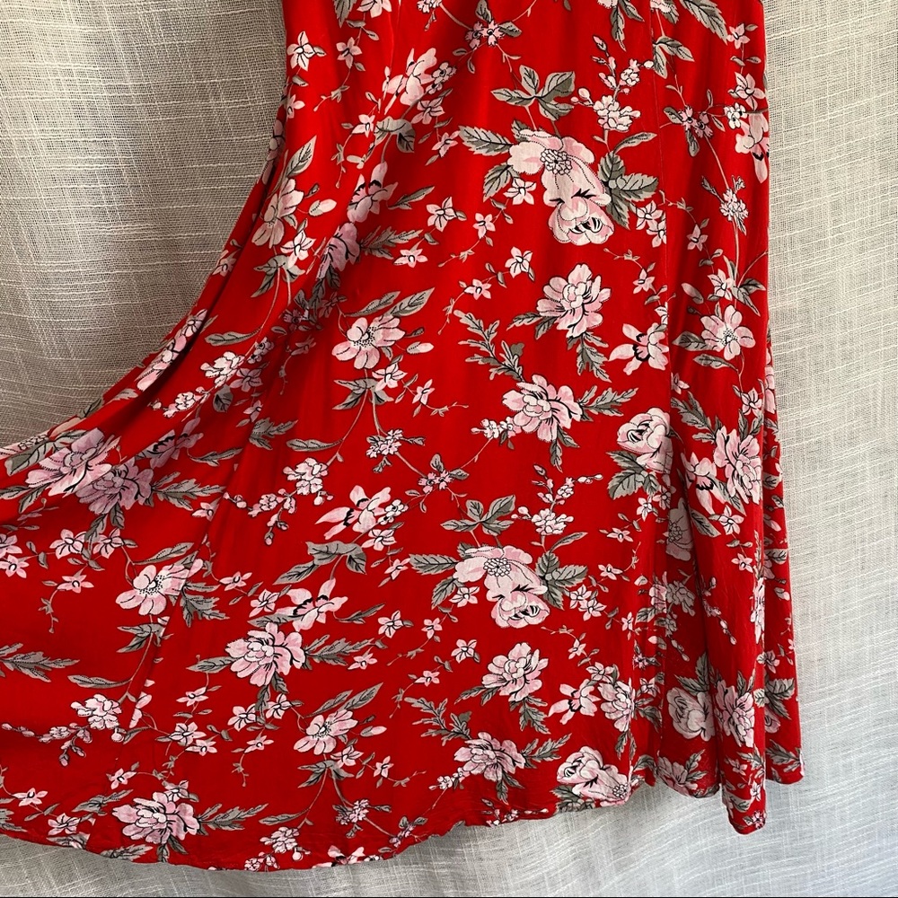 Lulu's Red Floral Print Midi Dress - Picture 8 of 9
